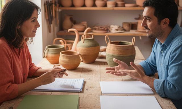 Pareja artesana de Níjar separando cuentas del taller y gastos del hogar