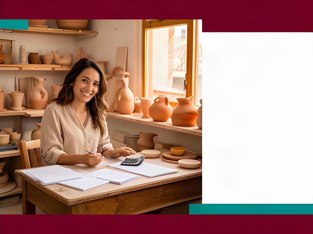 Autónoma sonriente revisando las cuentas de su pequeño taller en Níjar
